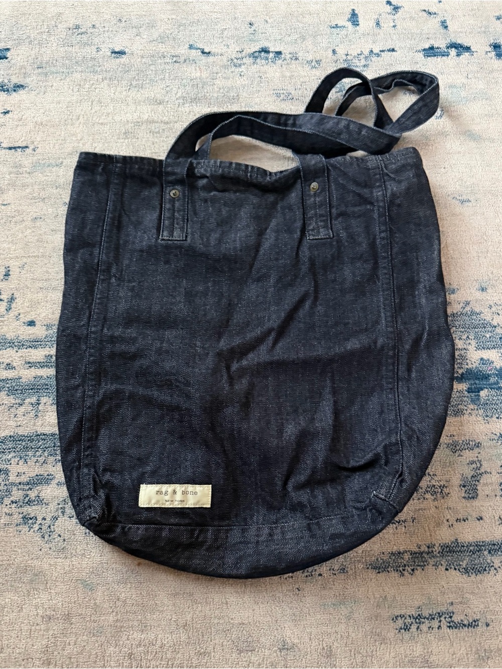 RAG & BONE INDIGO DENIM BLUE JEAN SHOPPER TOTE BAG 16” x 18” x 3”